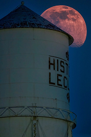 "LeClaire Water Tower and Moon"